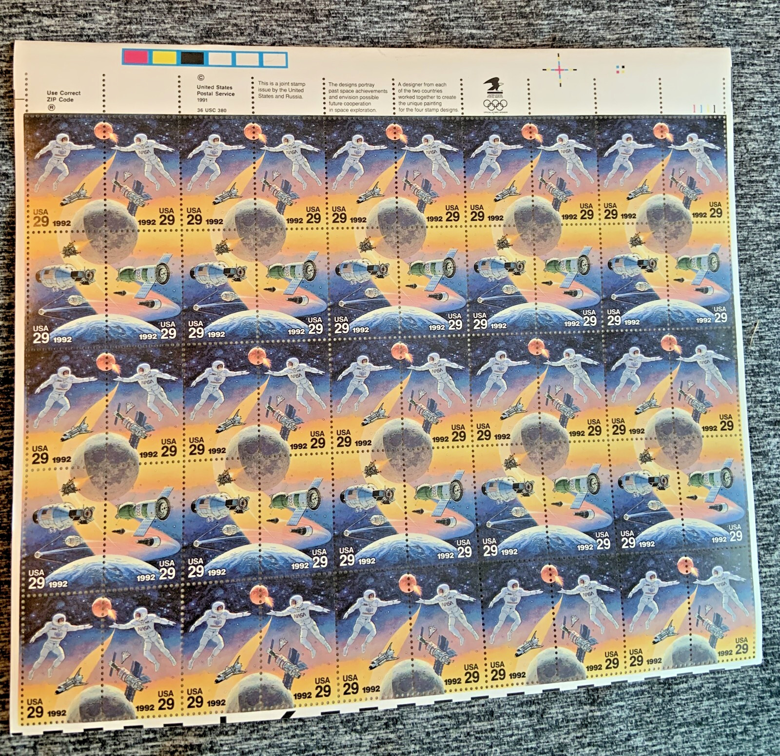 1992 Space (US/Russian Joint Issue) 29¢ US Stamp MNH Sheet of 50 Scott#2631-2634