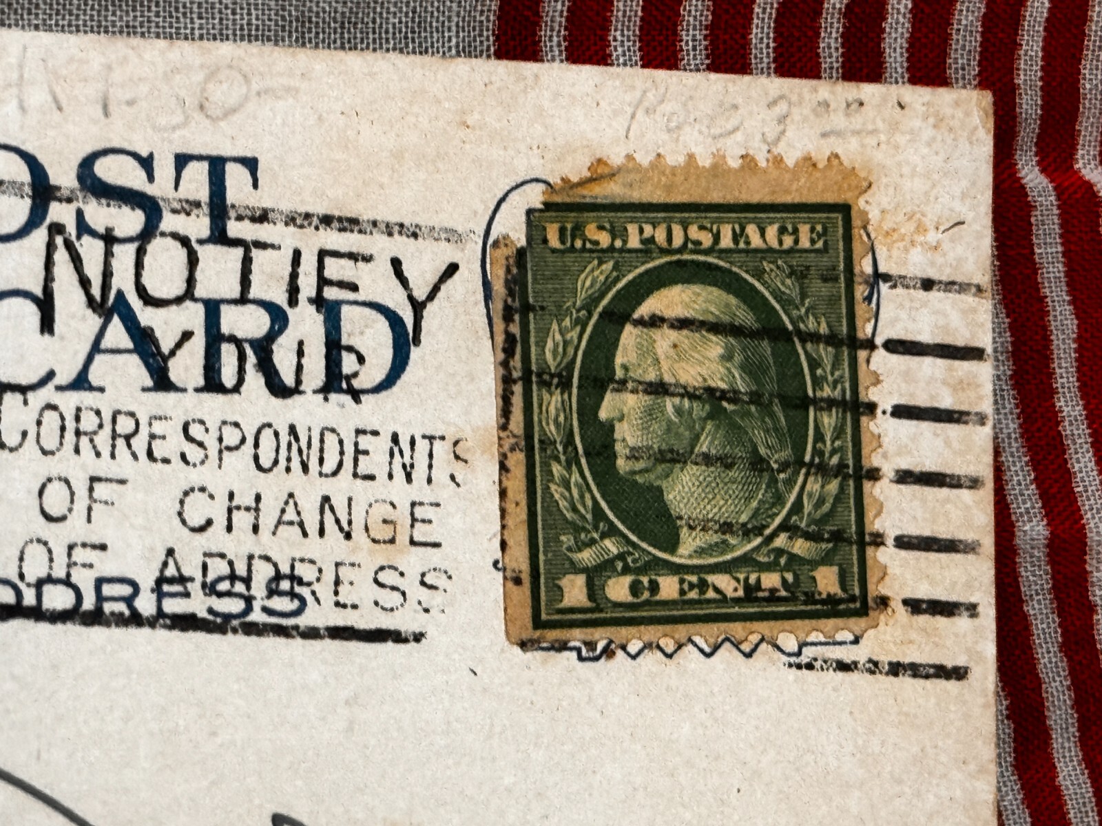 Antique Rare 1 Cent George Washington Stamp. Green in color.