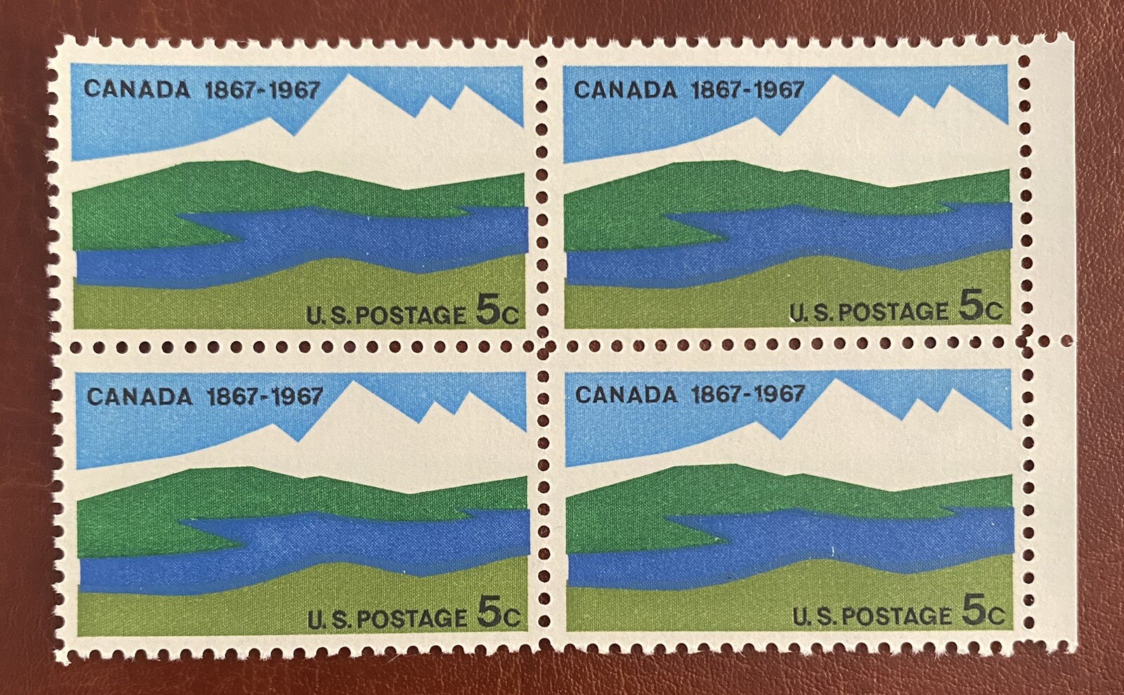 US stamps Scott # 1324 – Plate Block Of 4 – Canada 5c MNH – 1967