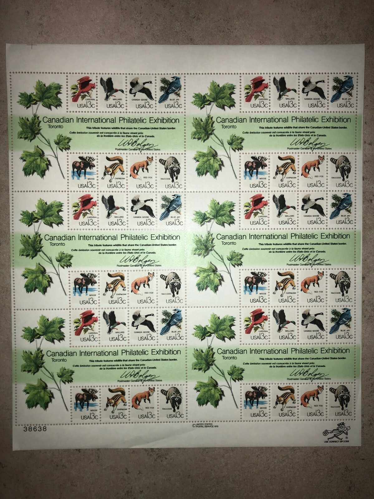 COMPLETE SHEET: 48 Canadian Philatelic Exhibition STAMPS, 13 CENT, MINT