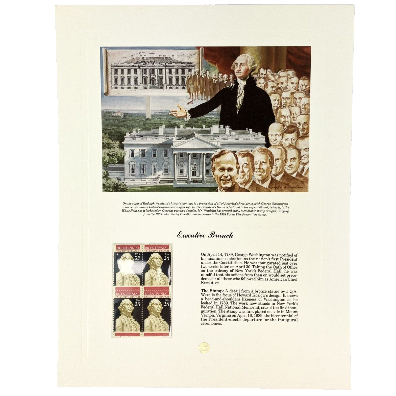 Roudolph Wendelin Executive Branch Postage Stamp Art USPS Farmable Gift 1989