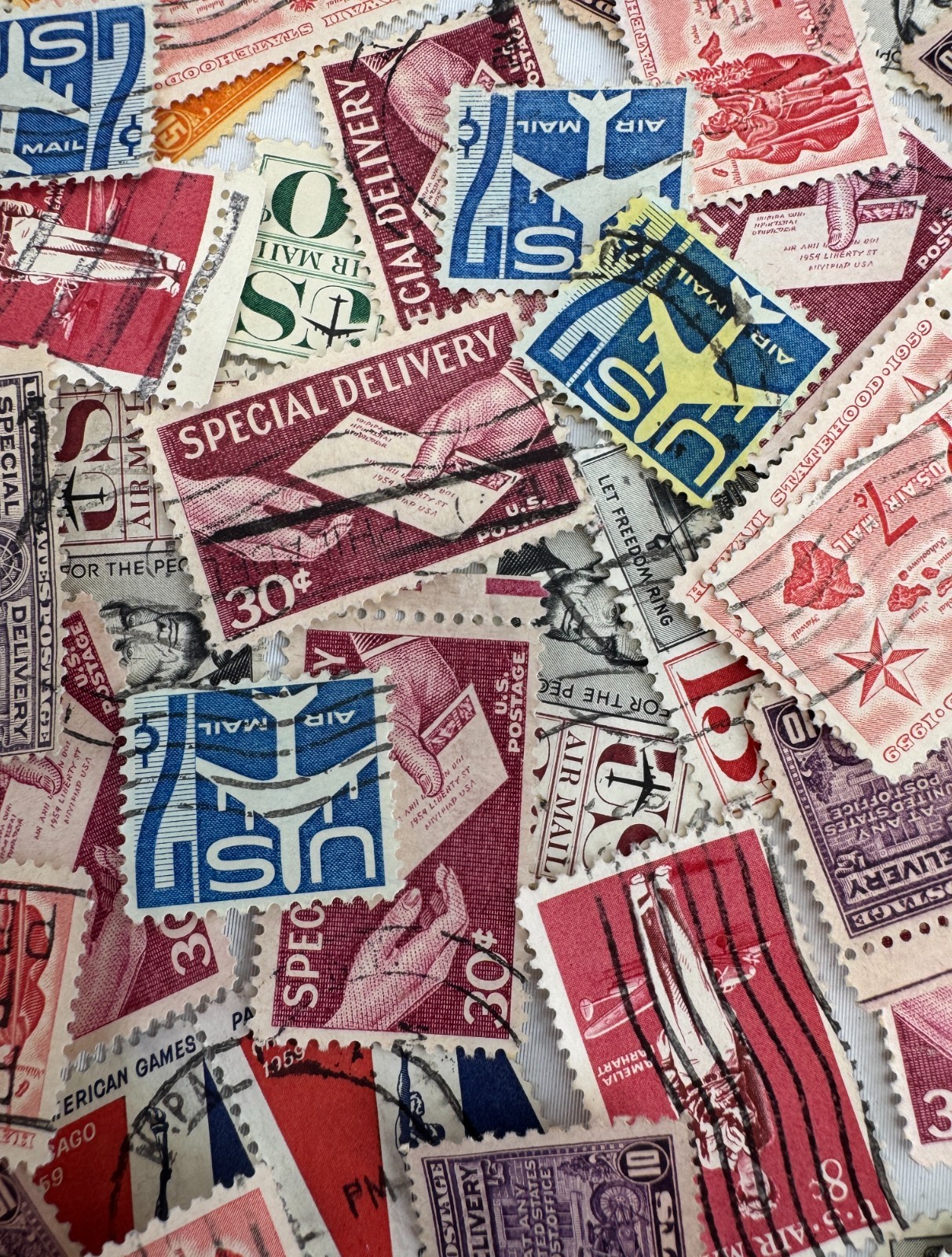 Vintage US Air Mail Special Delivery Stamp Lot 1950s-1960s Used Commemeratives