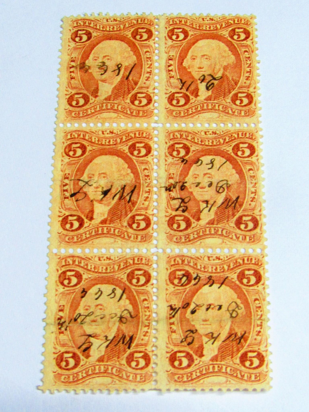 GREAT PSE Certified Stamp! 1862 U.S. POSTAGE 5¢ Block of 6 Stamps STP-112-IB
