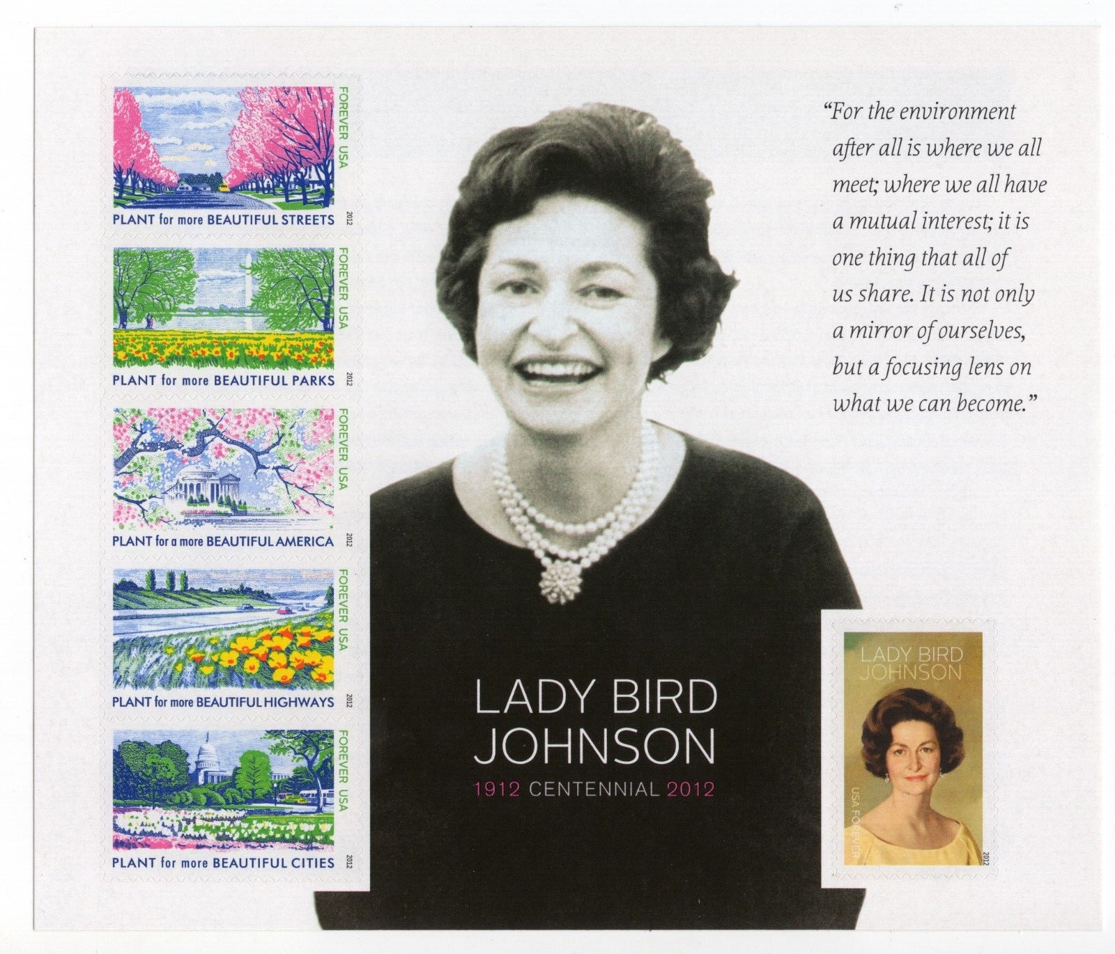 US 2012 SC 4716 Forever Lady Bird Johnson Sheet of 6 MNH Fresh