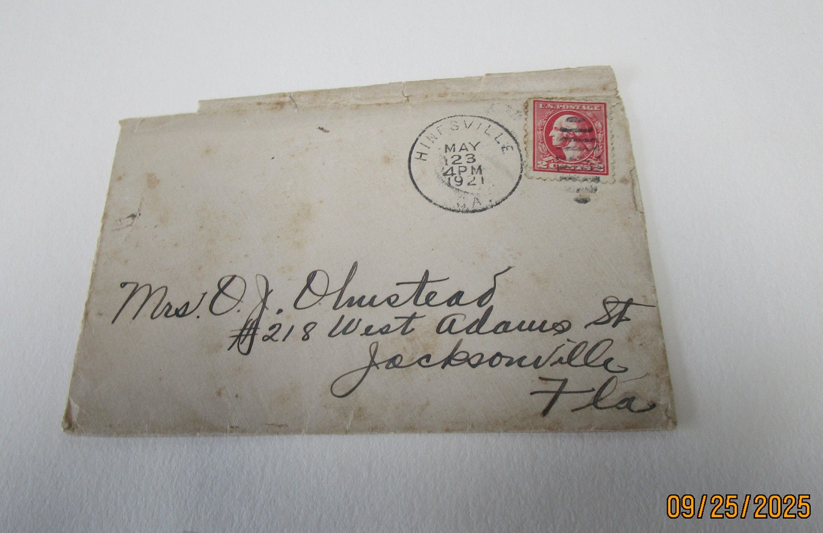 WASHINGTON 2 CENT STAMP ENVELOPE POSTMARKED 1912? STAMP EPHEMERA
