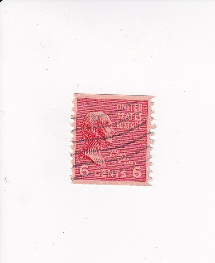 US Postage Stamp 6 Cents ORANGE JOHN QUINCY ADAMS VERTICALLY PERFORATED POSTMARK