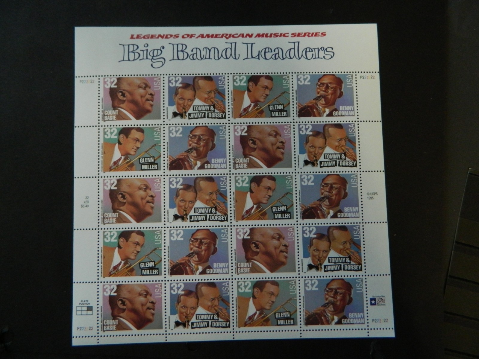 US SC# 3096 – 3099 PANE OF 20 BIG BAND LEADER STAMPS 32 CENT FACE MNH