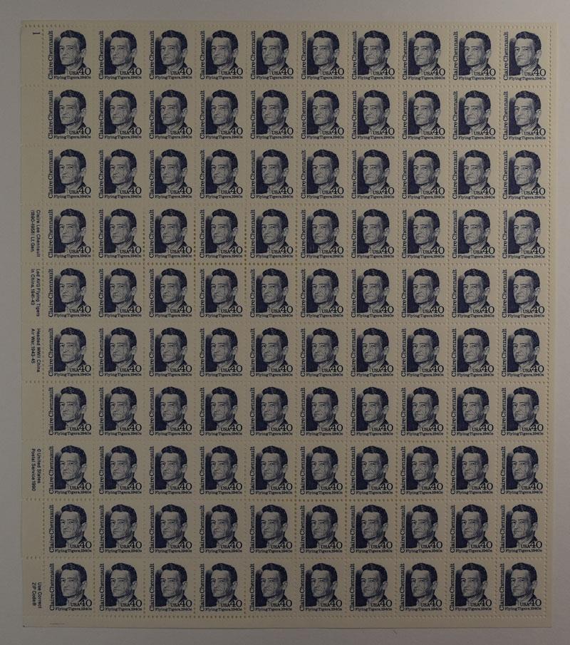 US SCOTT 2187 PANE OF 100 CLAIRE CHENNAULT STAMPS 40 CENT FACE MNH