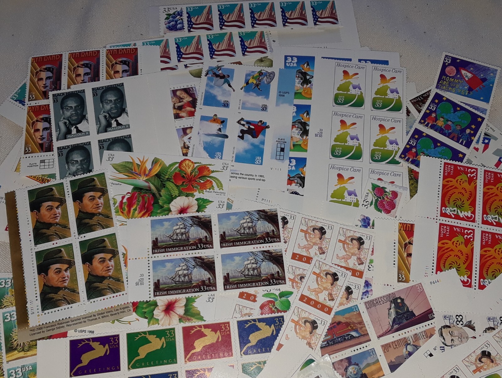 Mixed 70 of Multiples & Strips & Singles of 33¢ US Postage Stamps USA FV $23.10