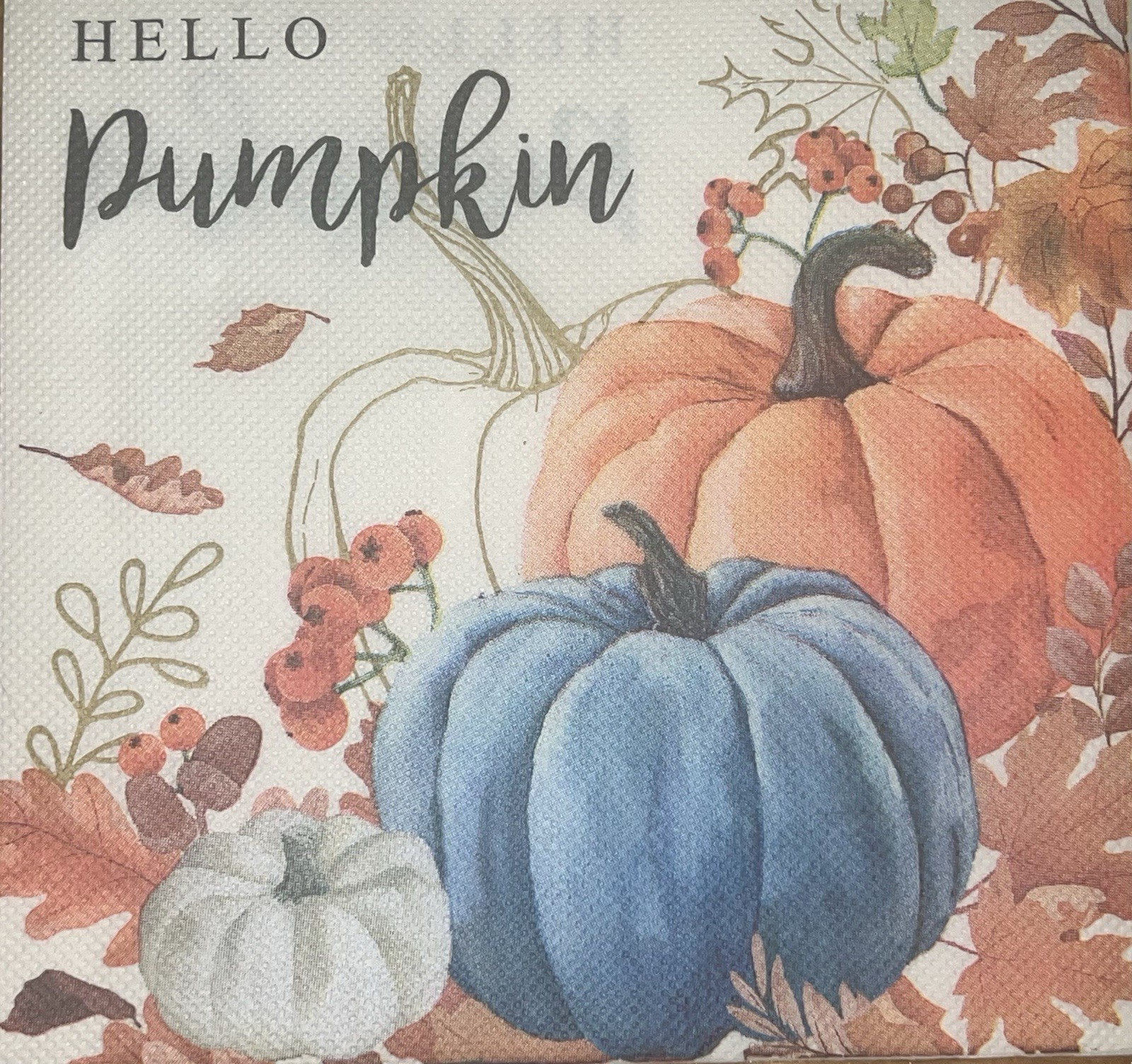 TWO Paper LUNCHEON Decoupage Napkins/Art/fall/Hello pumpkin/Halloween 6.5”