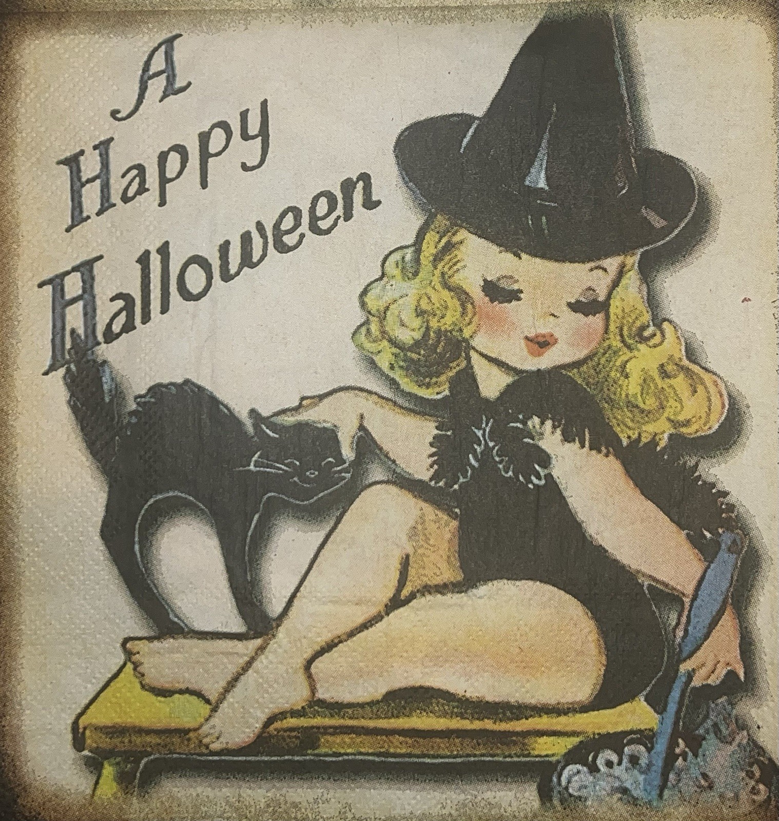 TWO Paper LUNCHEON Decoupage Napkins/Art/fall/ Vintage halloween/witch/cat/fall
