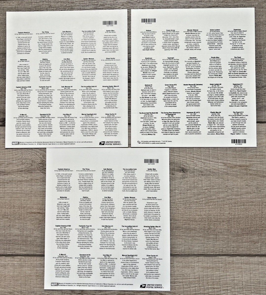 SUPER HEROES 39¢ (DC) & 41¢ (MC) US Stamps Sheets Chapter 1 & 2- Lot of 3