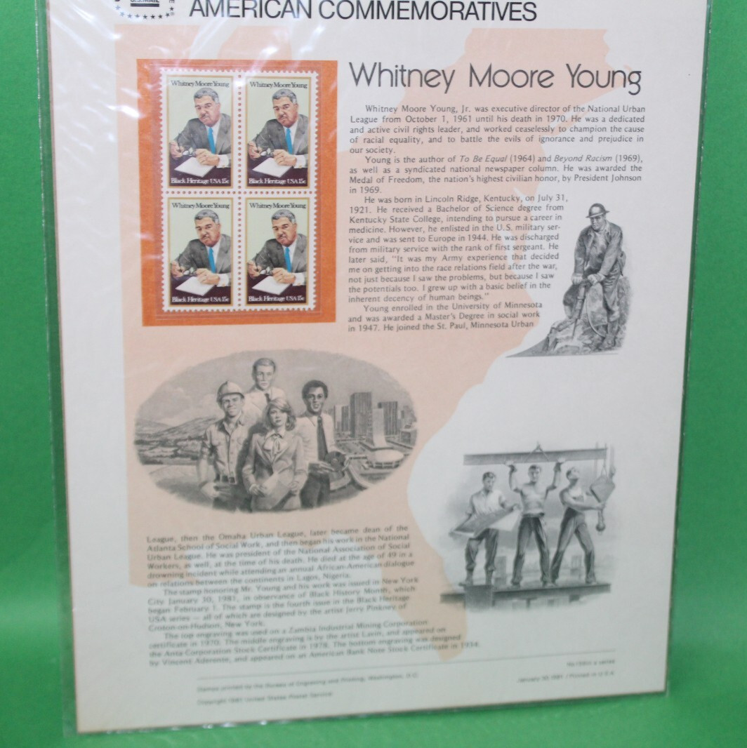 American Commemoratives Whitney Moore Young USPS Stamps Panel 139 Jan. 30, 1981