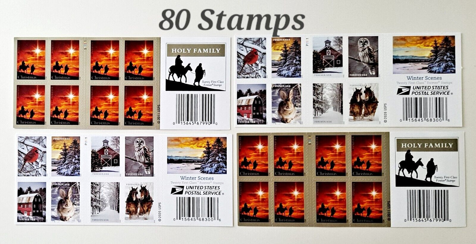 80 FOREVER STAMPS USPS 4 Books/Panes CHRISTMAS CARDS HOLIDAYS