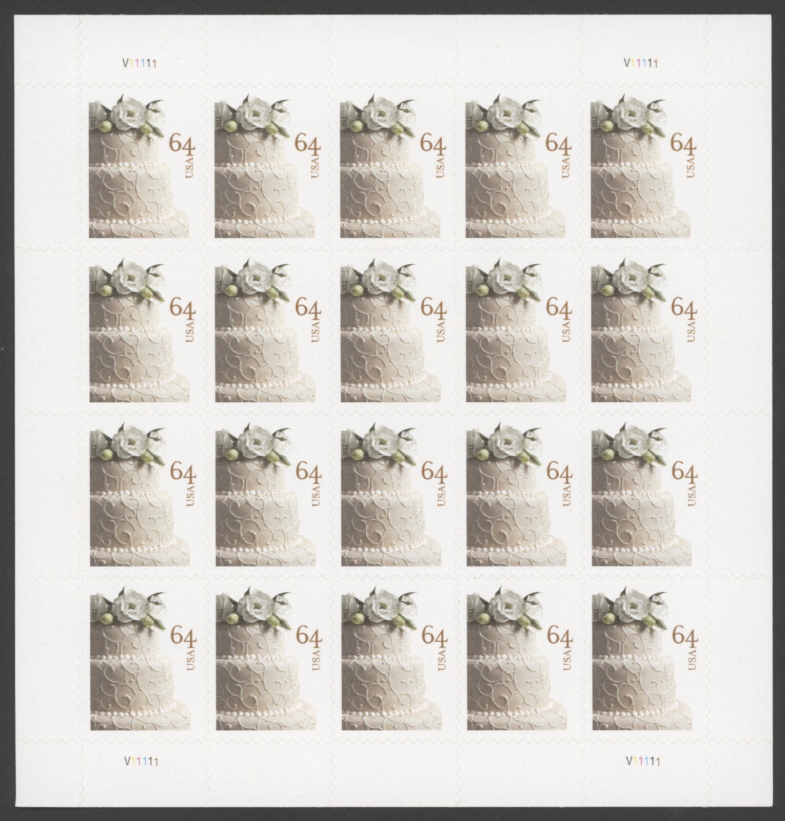 2011 US Scott #4521 64c Wedding Cake Stamp – Sheet of 20 Mint NH
