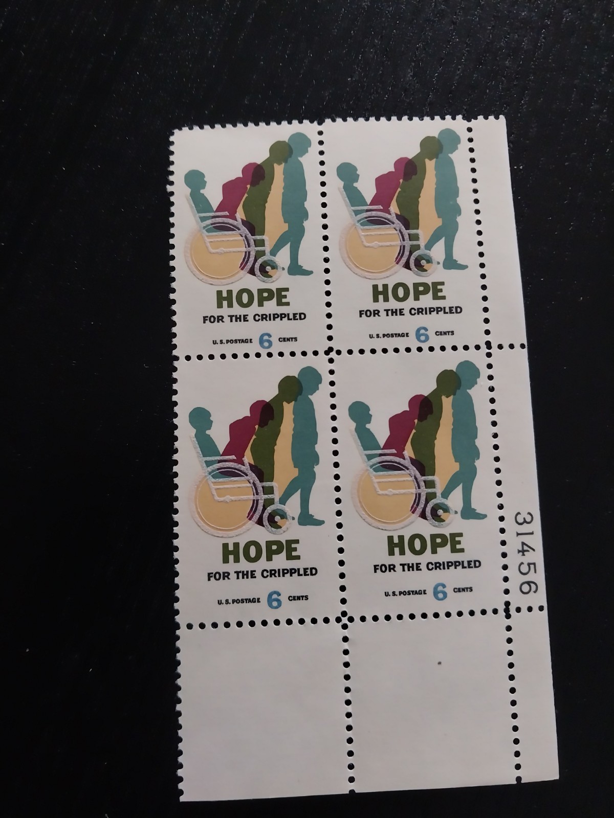 Block Of Stamps Hope For The Crippled 6 Cents Us Postage Unused
