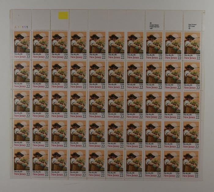 US SCOTT 2338 PANE OF 50 NEW JERSEY STAMPS 22 CENT FACE MNH