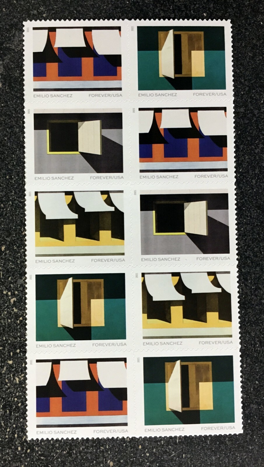 2021USA #5594-5597 Forever – Emilio Sanchez – Block of 10 postage