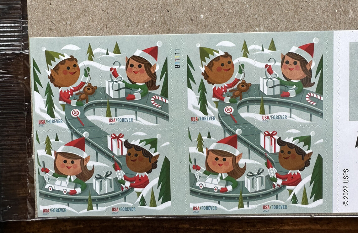 2022 USPS Holiday Elves Booklet Pane of 20 Forever Stamps MNH New Christmas
