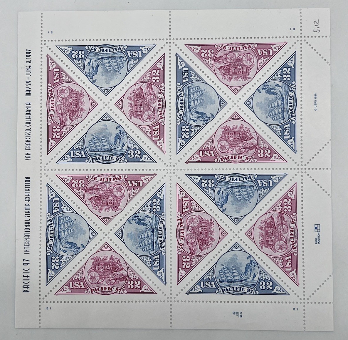 1996 USPS Pacific 97 International Stamp Exhibition Full Sheet of 16 MNH/OG