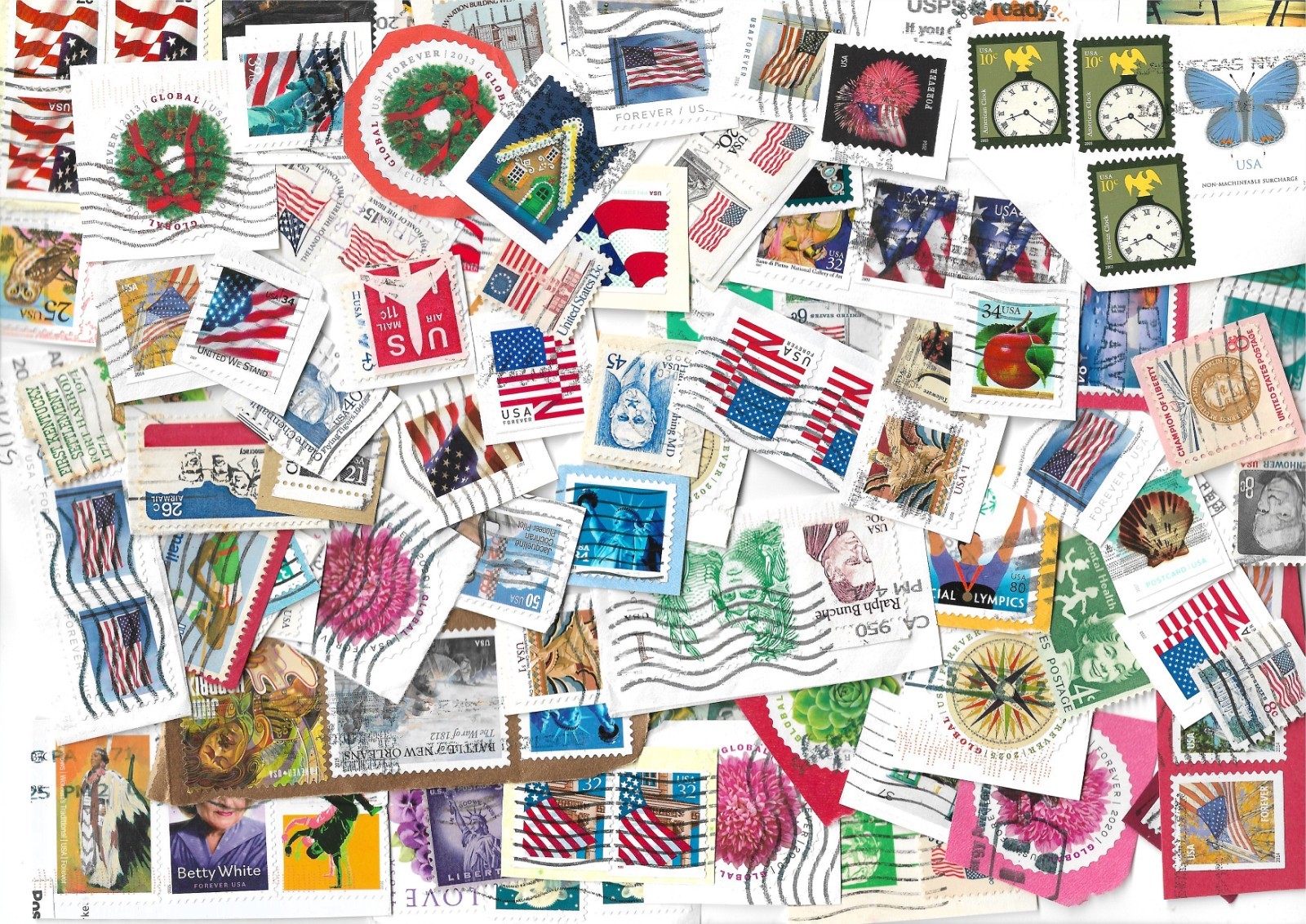 USA postage stamps x 150, on & off paper, used