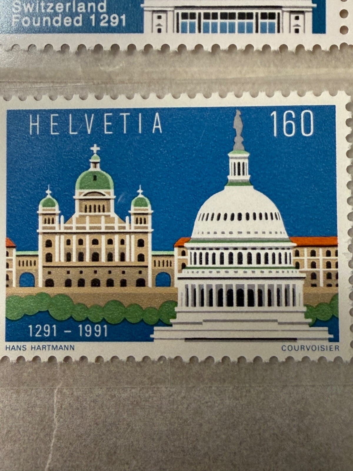 USA Switzerland Founded 1291 50 Cents Stamp & Matching HELVETIA 160 Stamp