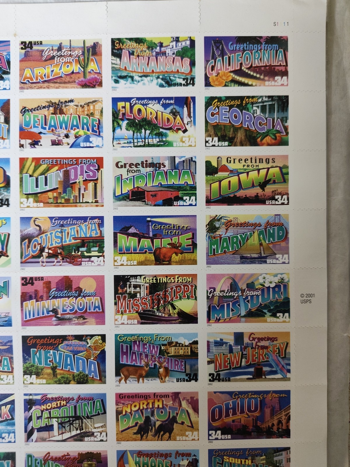 US Postage Stamps Greetings From America 34 Cent Sheet of 50 Collectible Wel