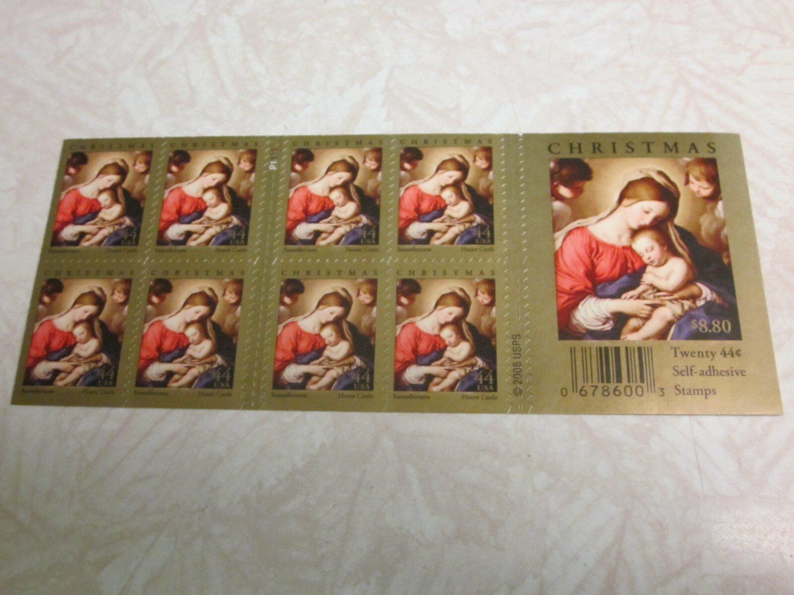 #4424a SASSOFERRATO HEARST CASTLE CHRISTMAS Pane of 20 44 Cent Stamps MNH 2008