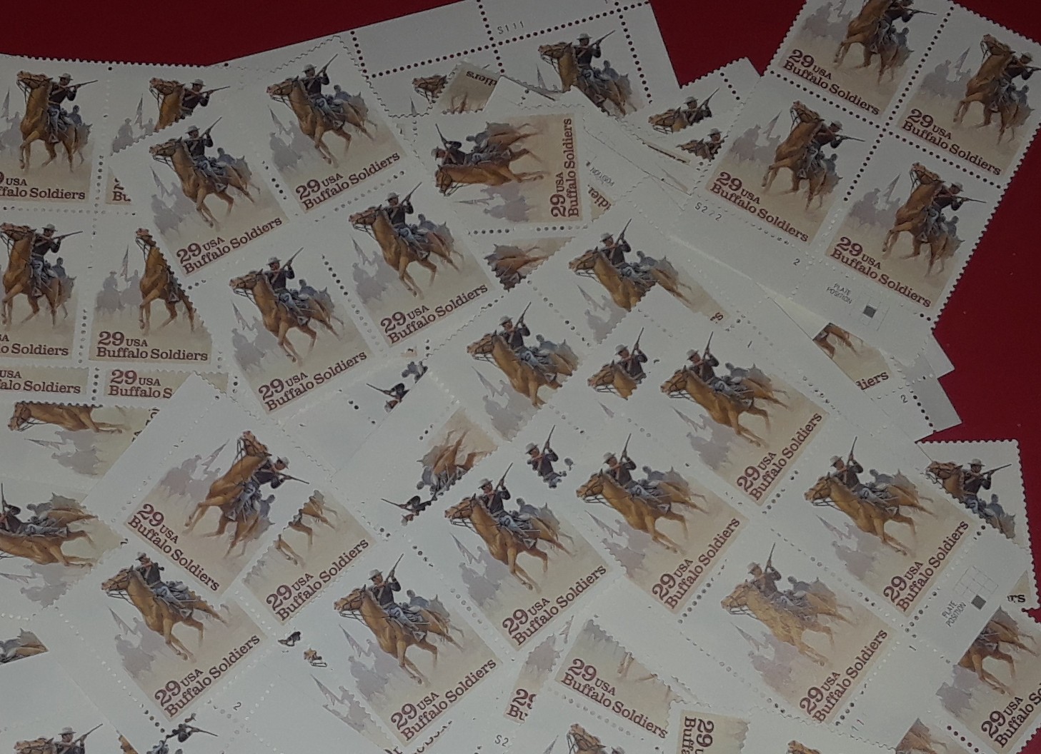 60 Multiples & Singles of BUFFALO SOLDIERS 29¢ US Postage Stamps. USA Sc # 2818
