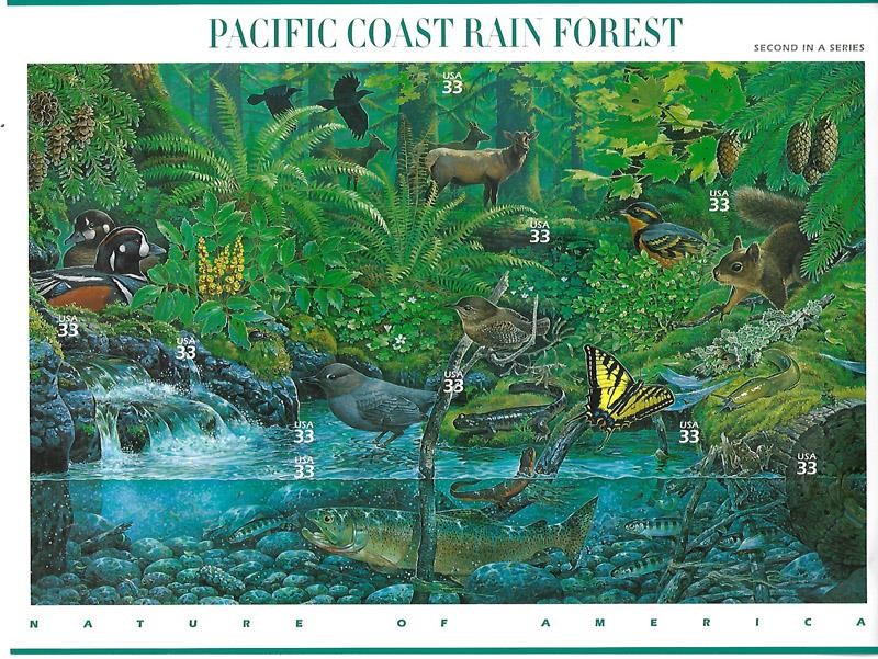 US SCOTT 3378 SHEET OF 10 PACIFIC COAST RAIN FOREST (33) FACE MNH 2ND IN SERIES