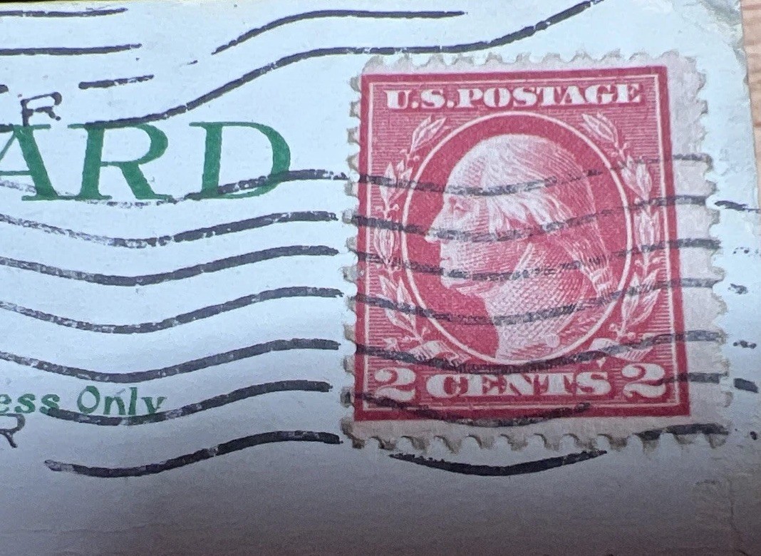 Red Two Cent Stamp On Postcard Harrisburg PA Susquehanna River Steam Locomotive
