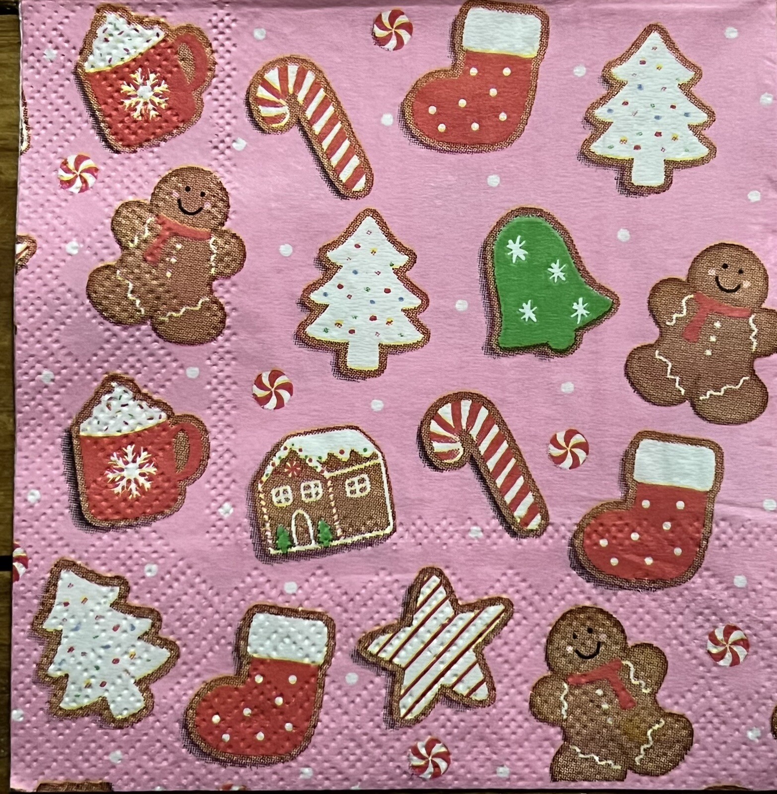 TWO Pink Gingerbread House/stocking/Trees/Beverage napkins decoupage/art/Craft