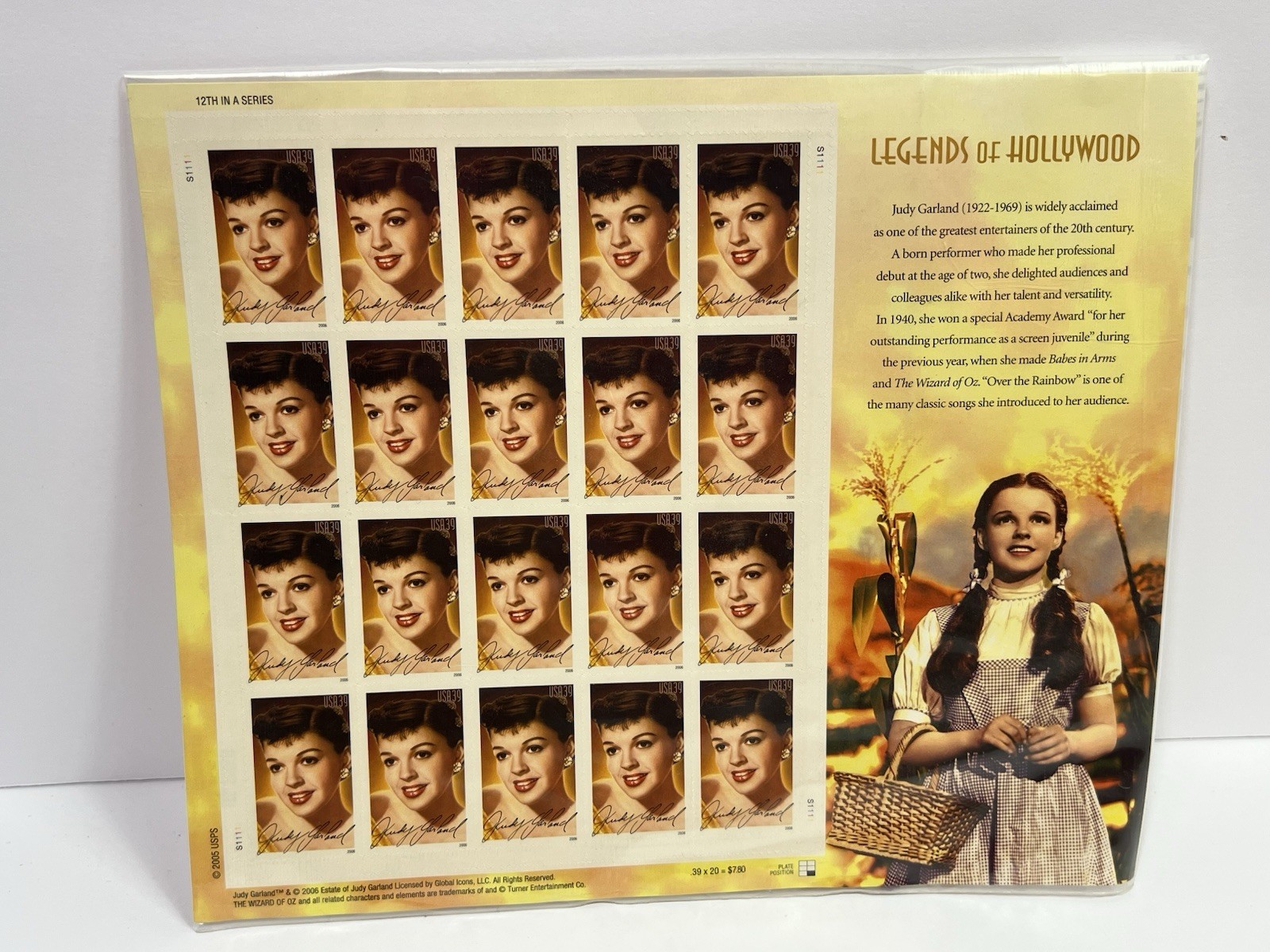 USPS Postage Stamps Judy Garland Mint Full Sheet 20 Countx39 Cents 2006