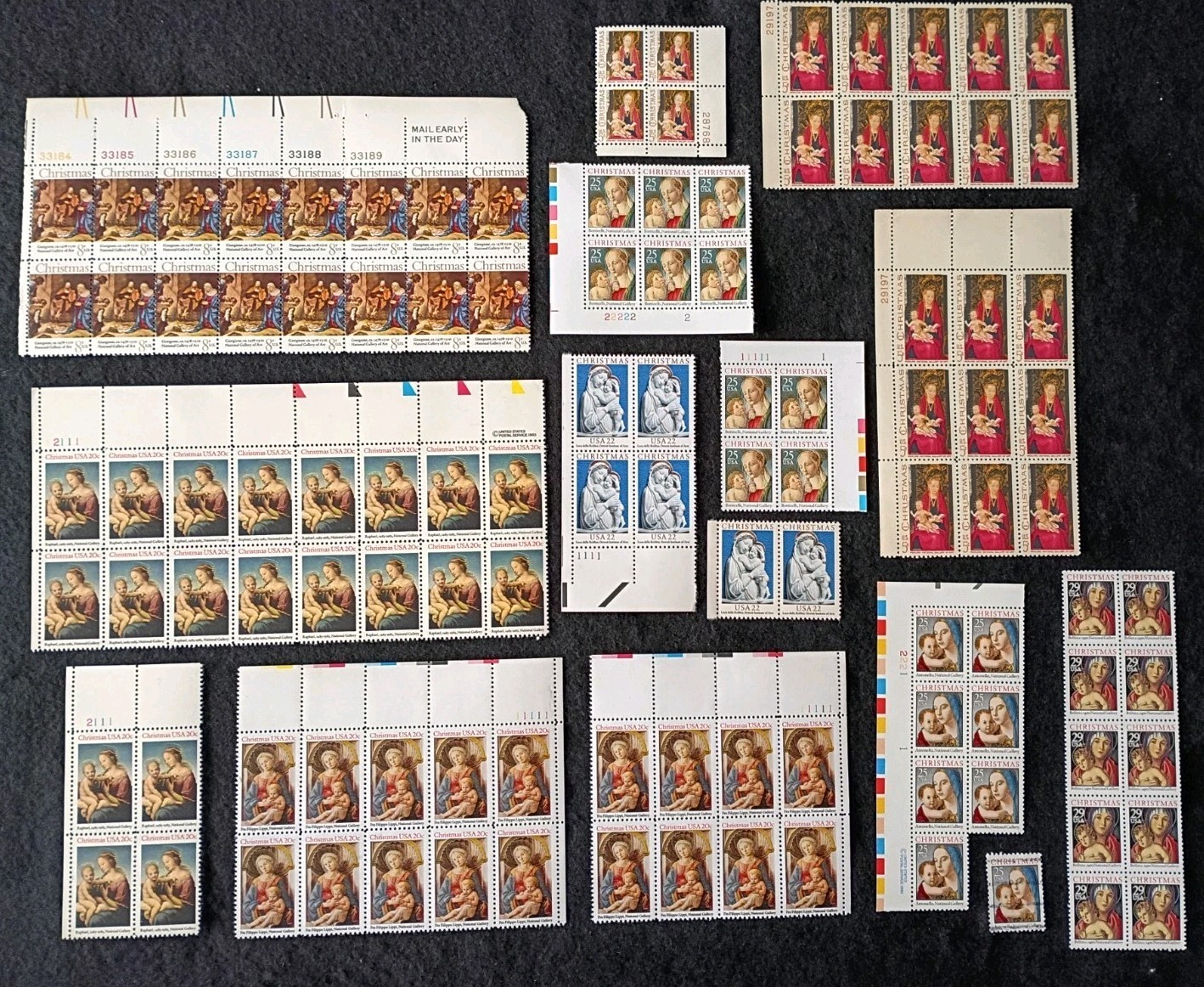 Lot of 110 Madonna and Child Jesus Christmas Stamps Blocks Mixed Denominations