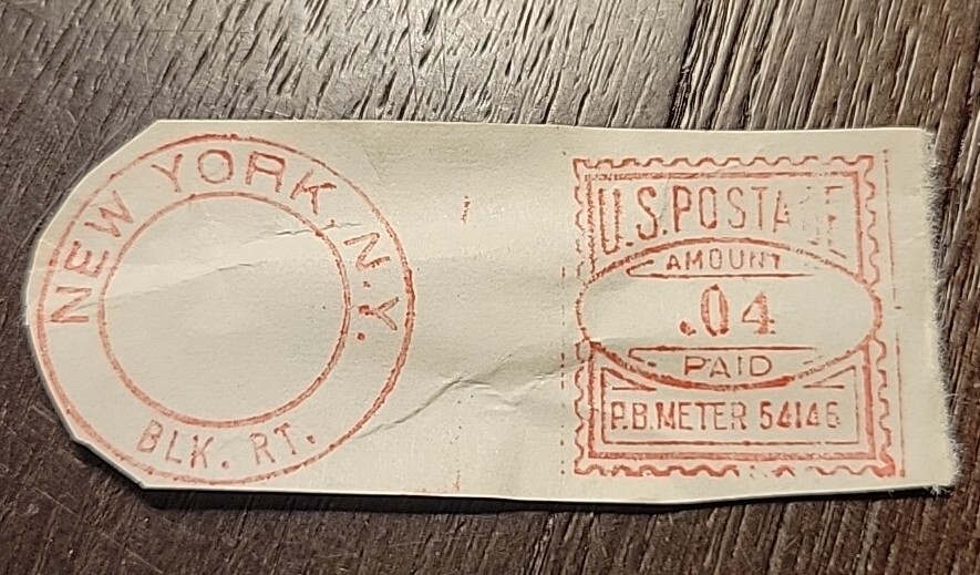 New York, New York 4 Cent Metered Postage Stamp Cut Square Bulk Rate