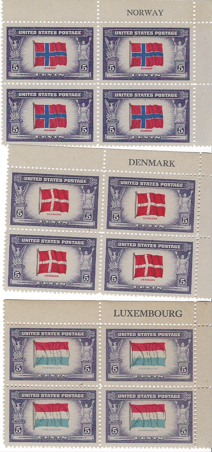 5 cent US Postage (Luxembourg, Norway, Denmark) Stamps