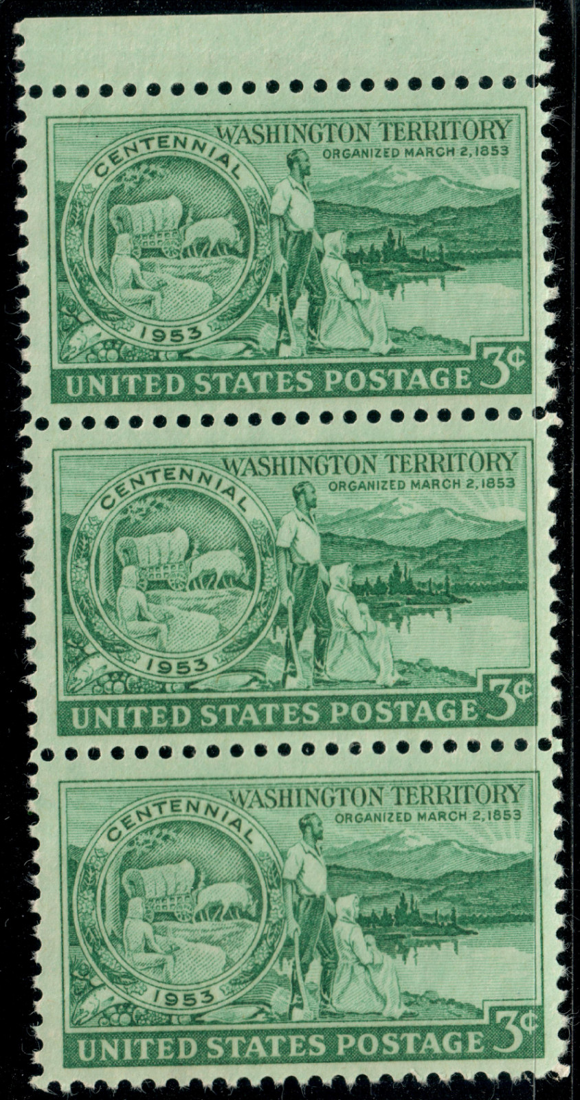 USA – 1953 – The 100th Anniversary of Washington Territory – 3¢ x3 – #2778