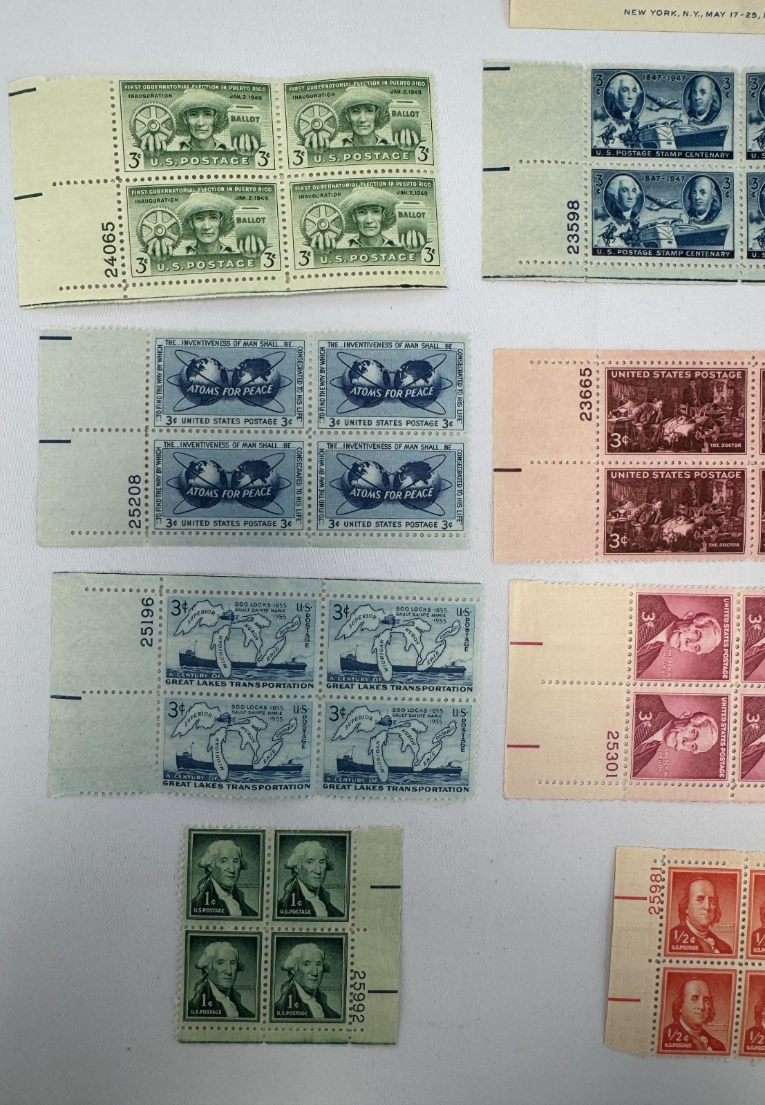 Vintage Mint US Plate Blocks and 1947 CIPEX Souvenir Sheet Presidents Americana