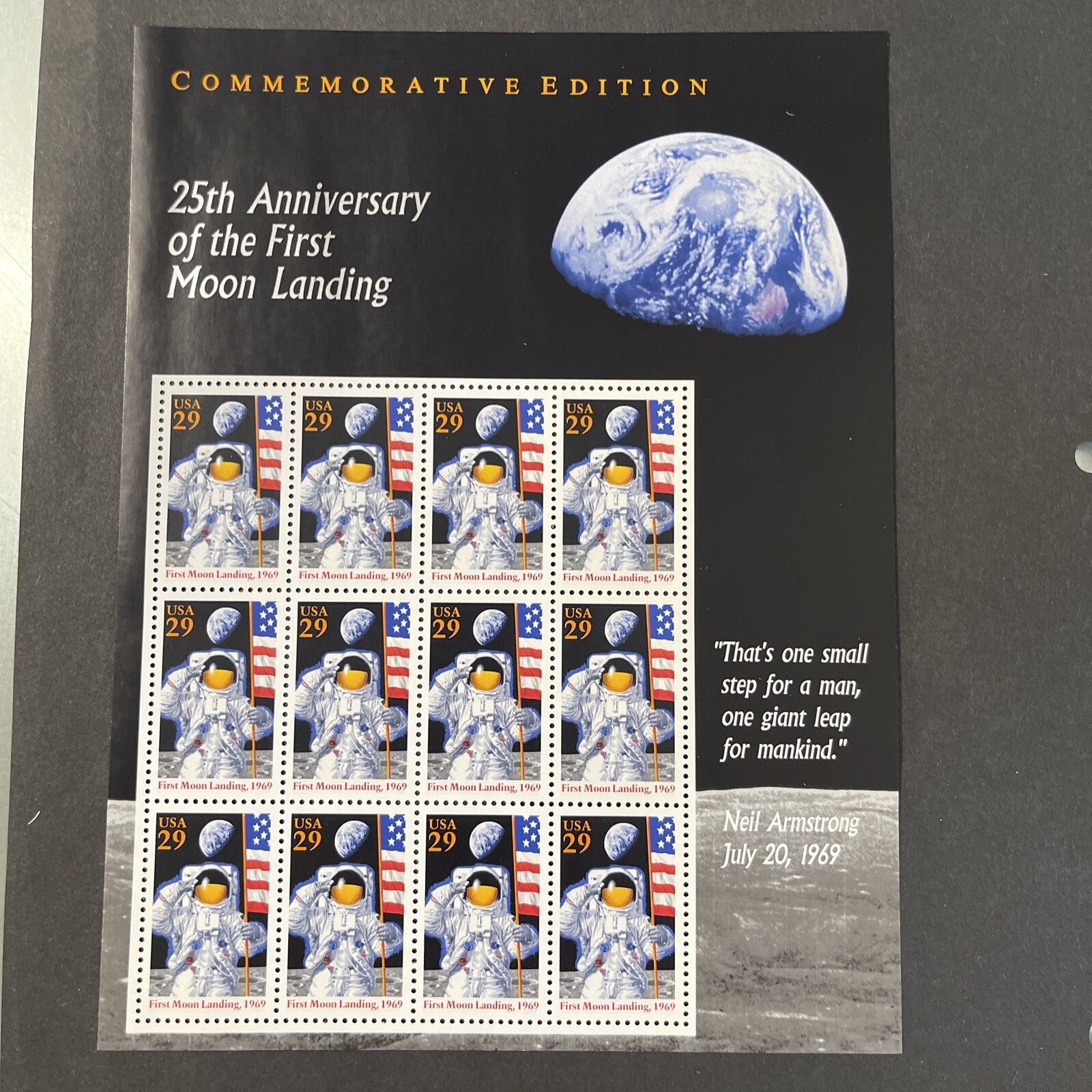 US #2841 25th Anniversary Of The First Moon Landing Pane Of 12 – 29c MNH