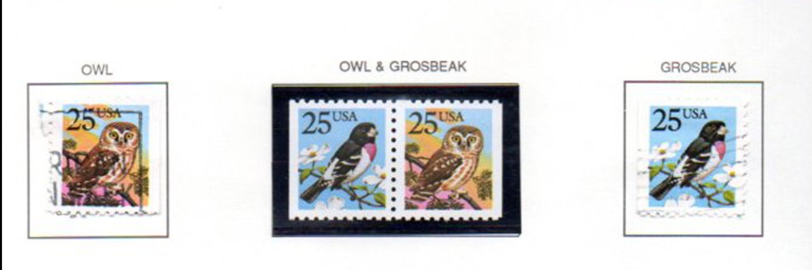 US Postage #2284 – #2285 Grosbeak and Owl MNH and Used