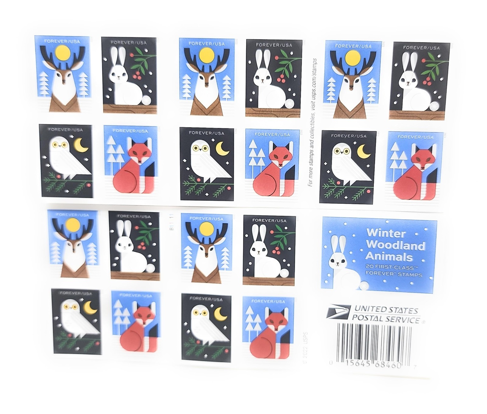 Winter Woodland Animals Forever Postage Stamps Booklet of 20 – Deer, Fox, Rabbit