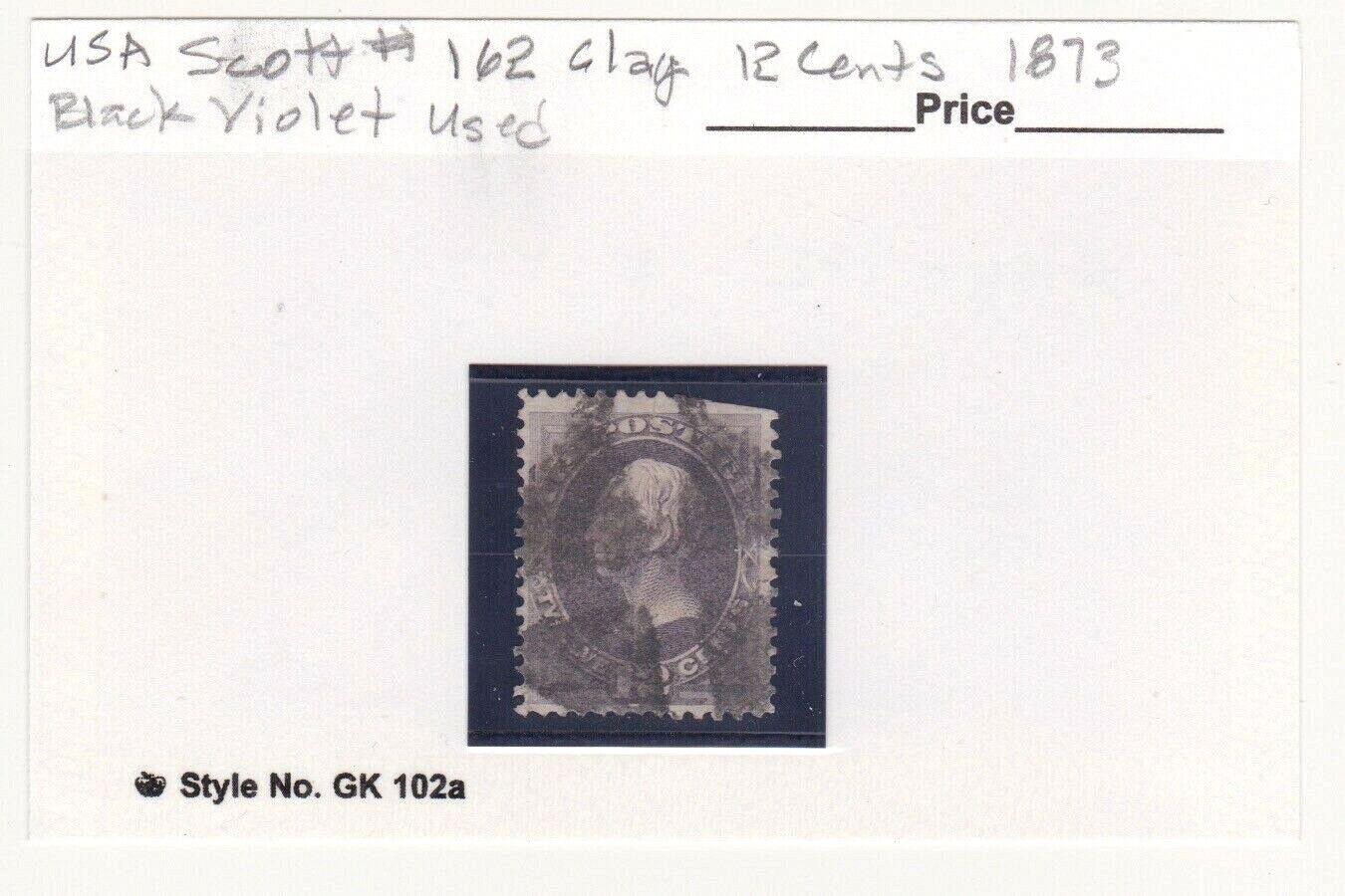 USA Stamps 1873 Scott # 162 Clay 12 Cent Black Violet Used