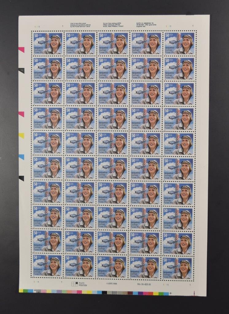 US SCOTT 3066 PANE OF 50 JACQUELINE COCHRAN STAMPS 50 CENT FACE MNH