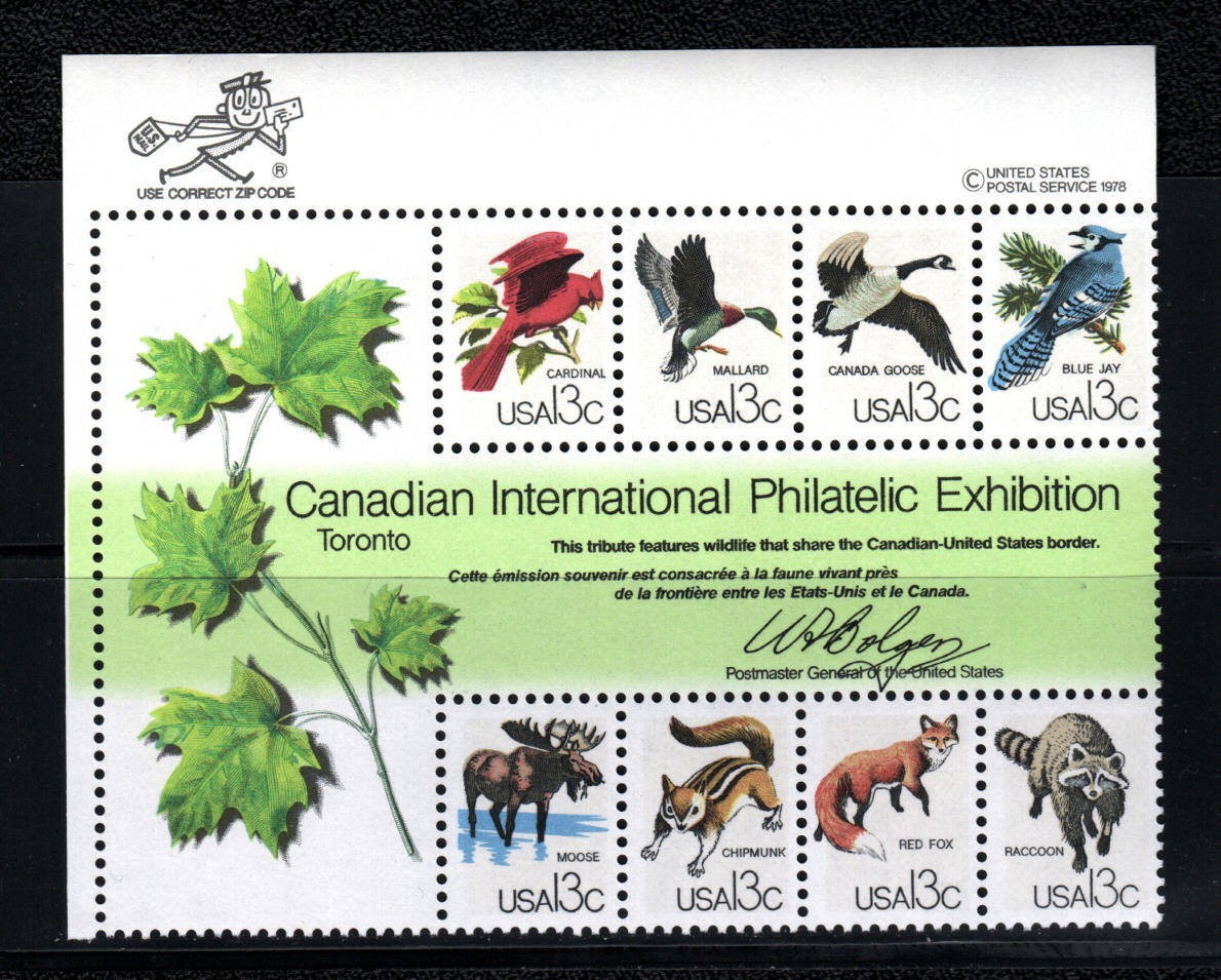 US Stamps – 1978 Canadian International Philatelic Expo – Mr. Zip Block of 8