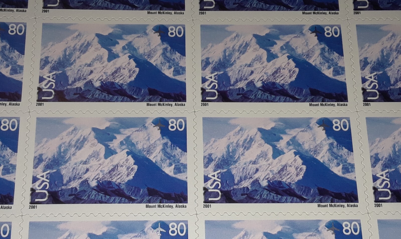 One Full Sheet x 20 of 80¢ Mount MT McKINLEY (Denali) US Stamps. USA Sc # C137