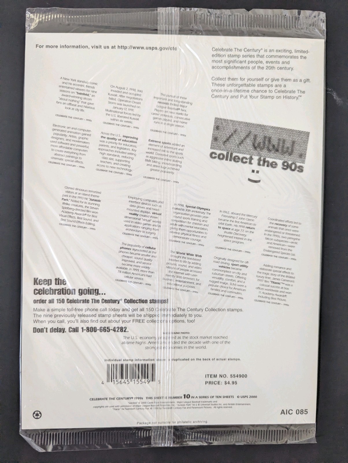 New Unopened CELEBRATE THE CENTURY 1900-1990 Complete 10 Sheet Set US Stamps USA