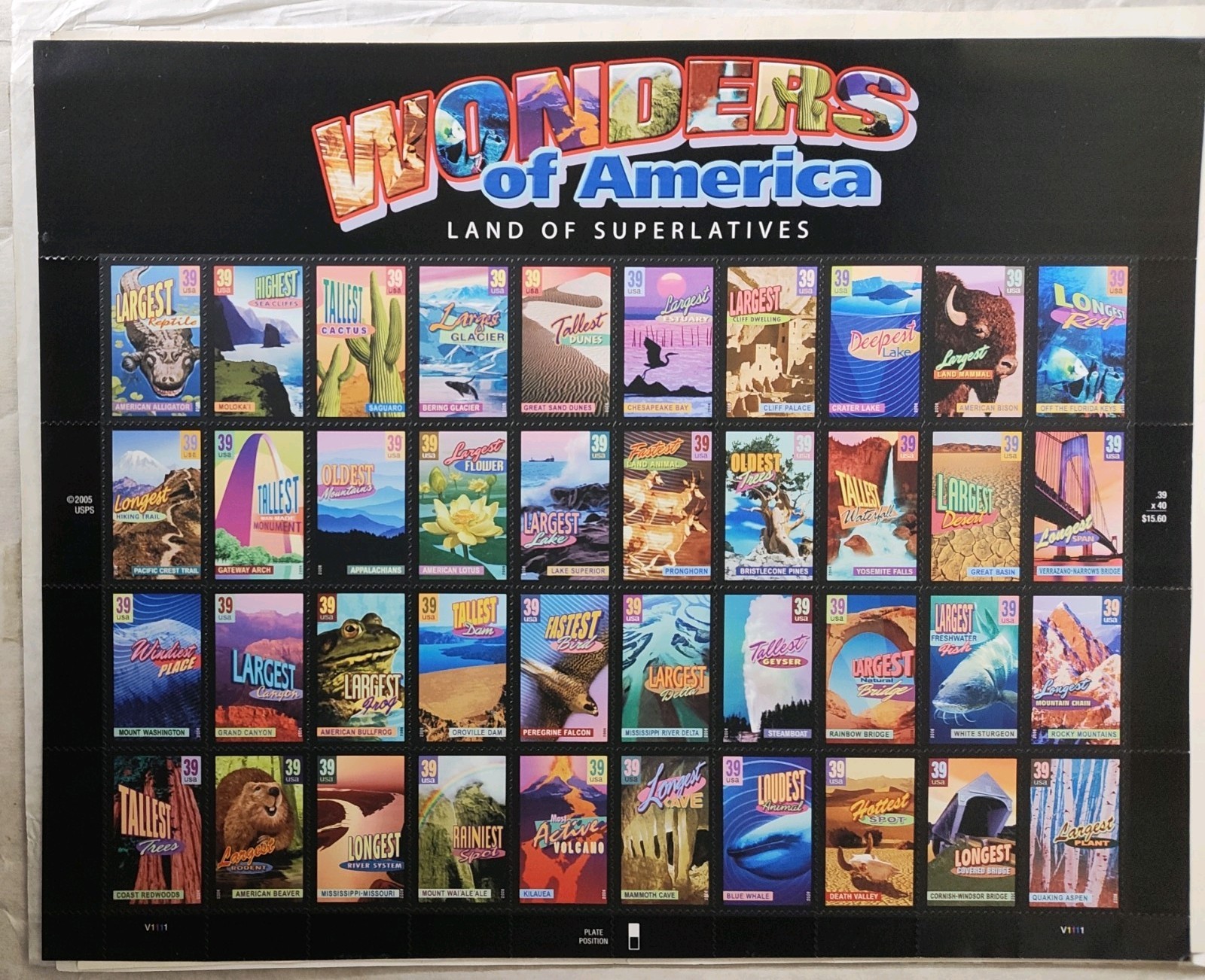 “WONDERS OF AMERICA” 40STAMPS- 39 CENT