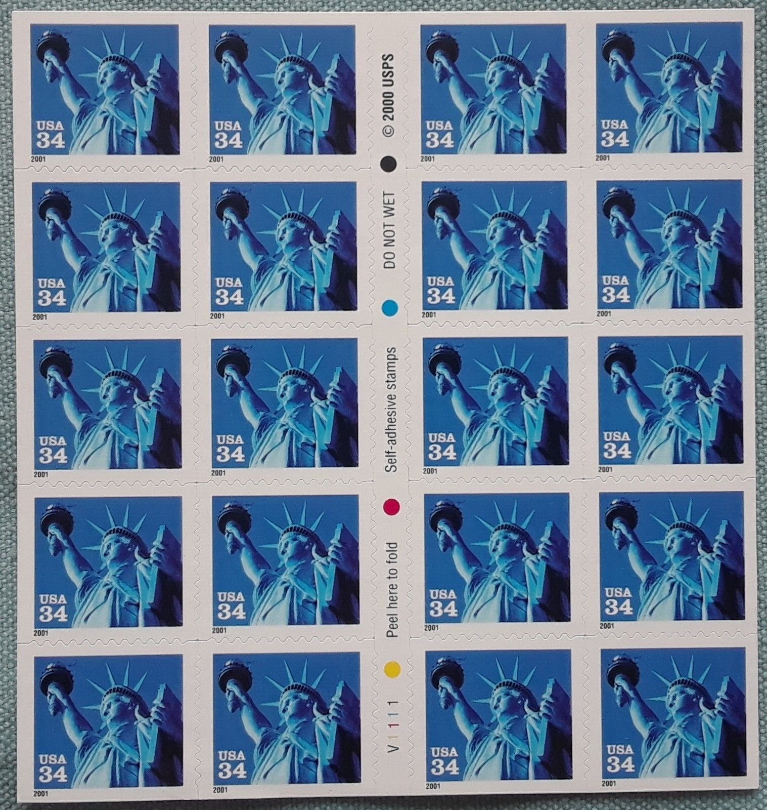 TWO Sheets x 20 = 40 Of STATUE OF LIBERTY 34¢ US Postage Stamps. USA Scott 3485b