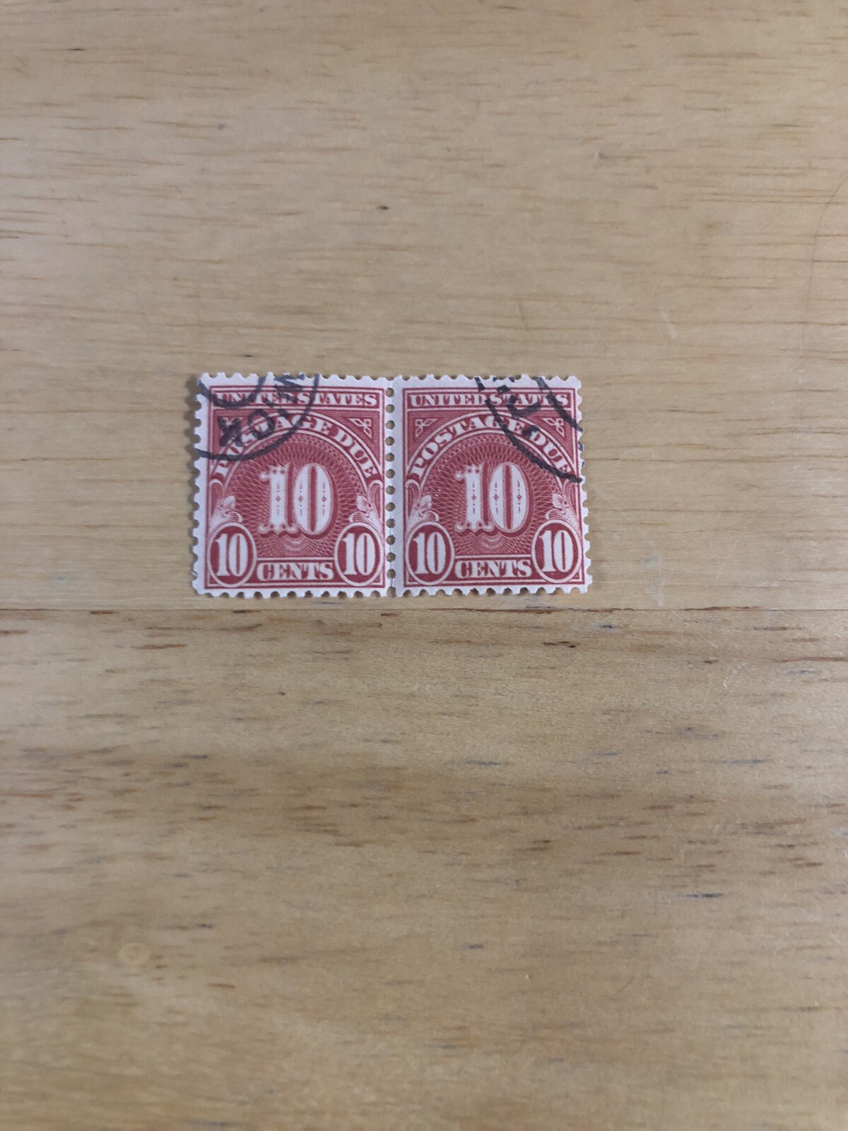 1930 LINE PAIR 10 CENTS POSTAGE DUE US POSTAGE STAMPS ORIGINAL GLUE