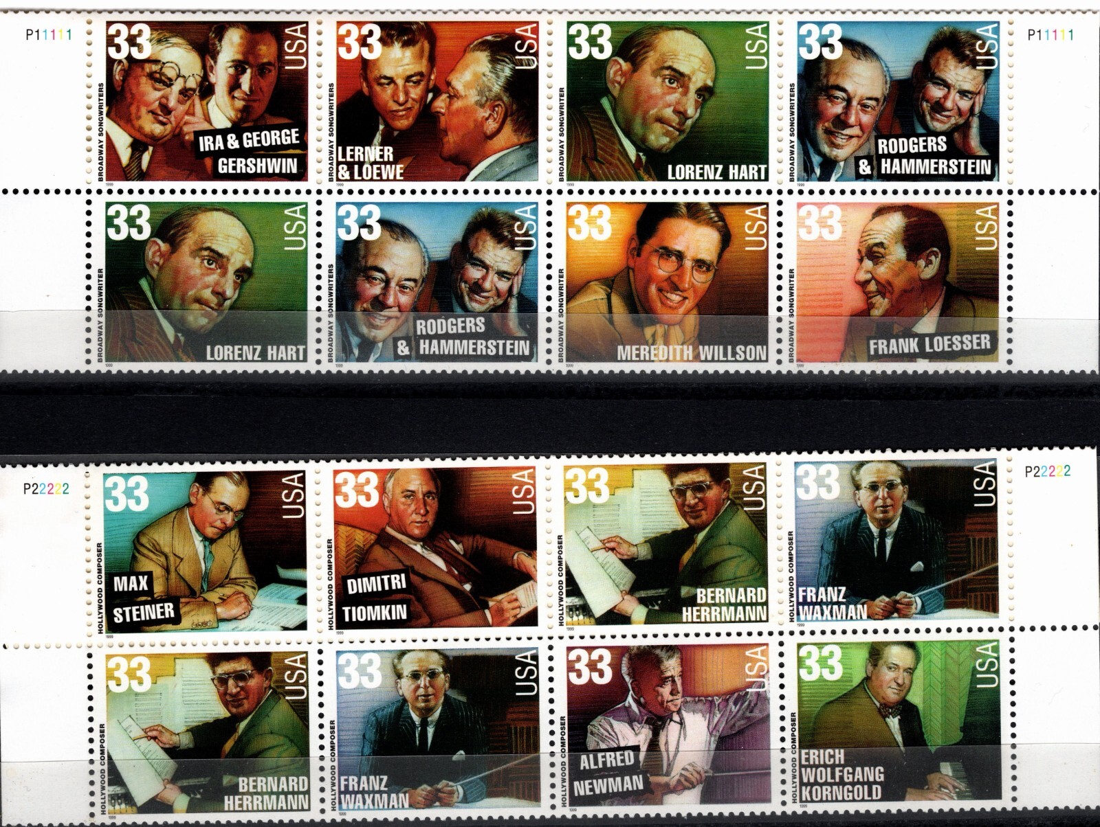 USA 1999 LEGENDS OF AMERICAN MUSIC SERIES SONGWRITERS & COMPSERS SC 3339-50 MNH